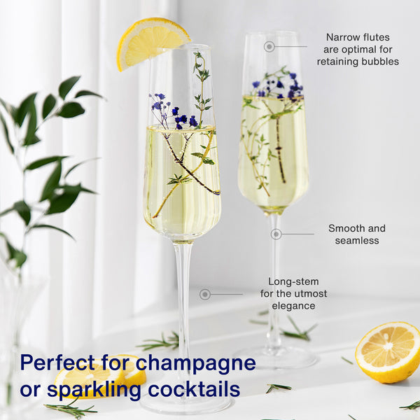 Modern Champagne Flutes Set of 6 - Champagne Glasses - Mimosa Glasses,  Crystal