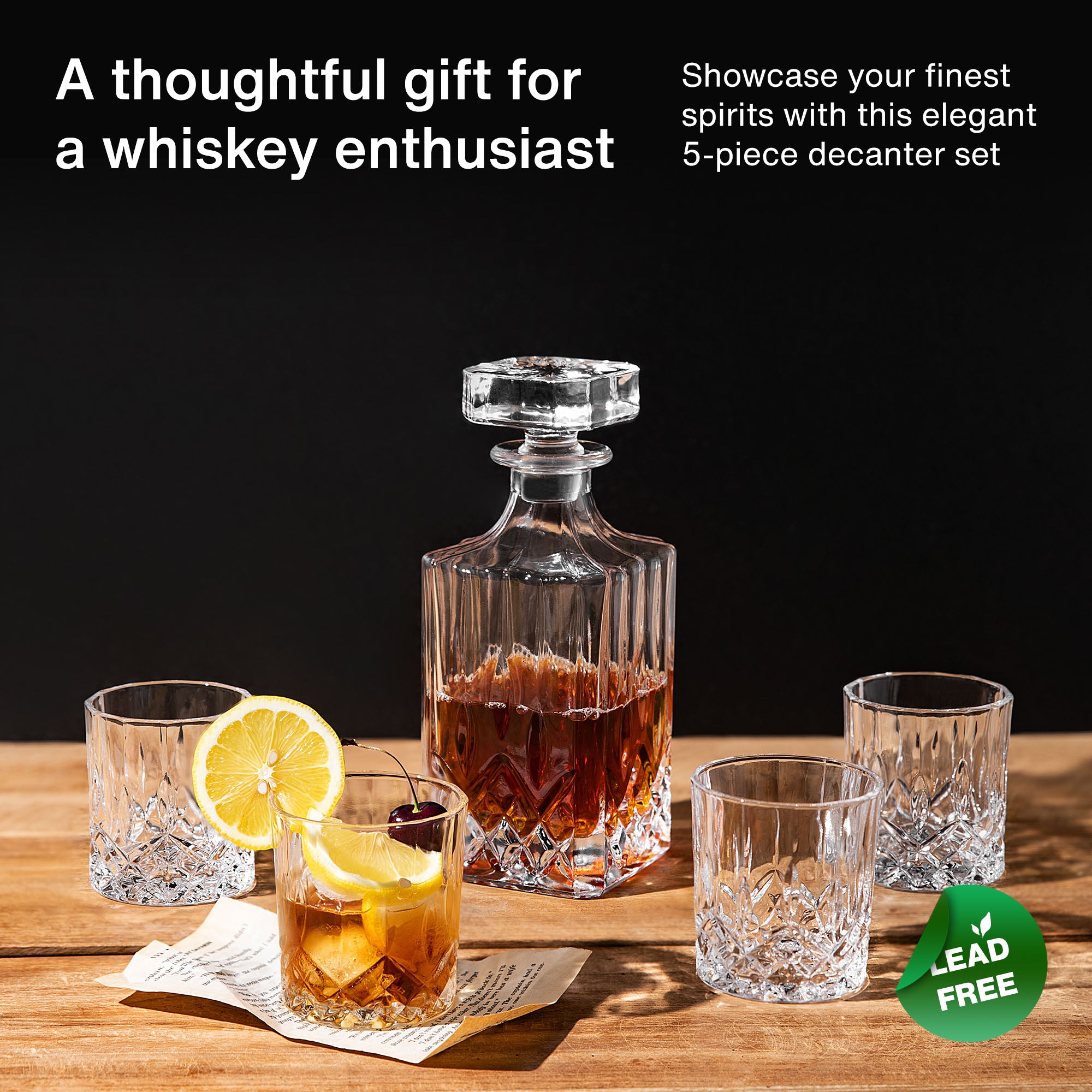 Whiskey Gift Set in Wood Box, Set of 2 Classic-Shape Whiskey